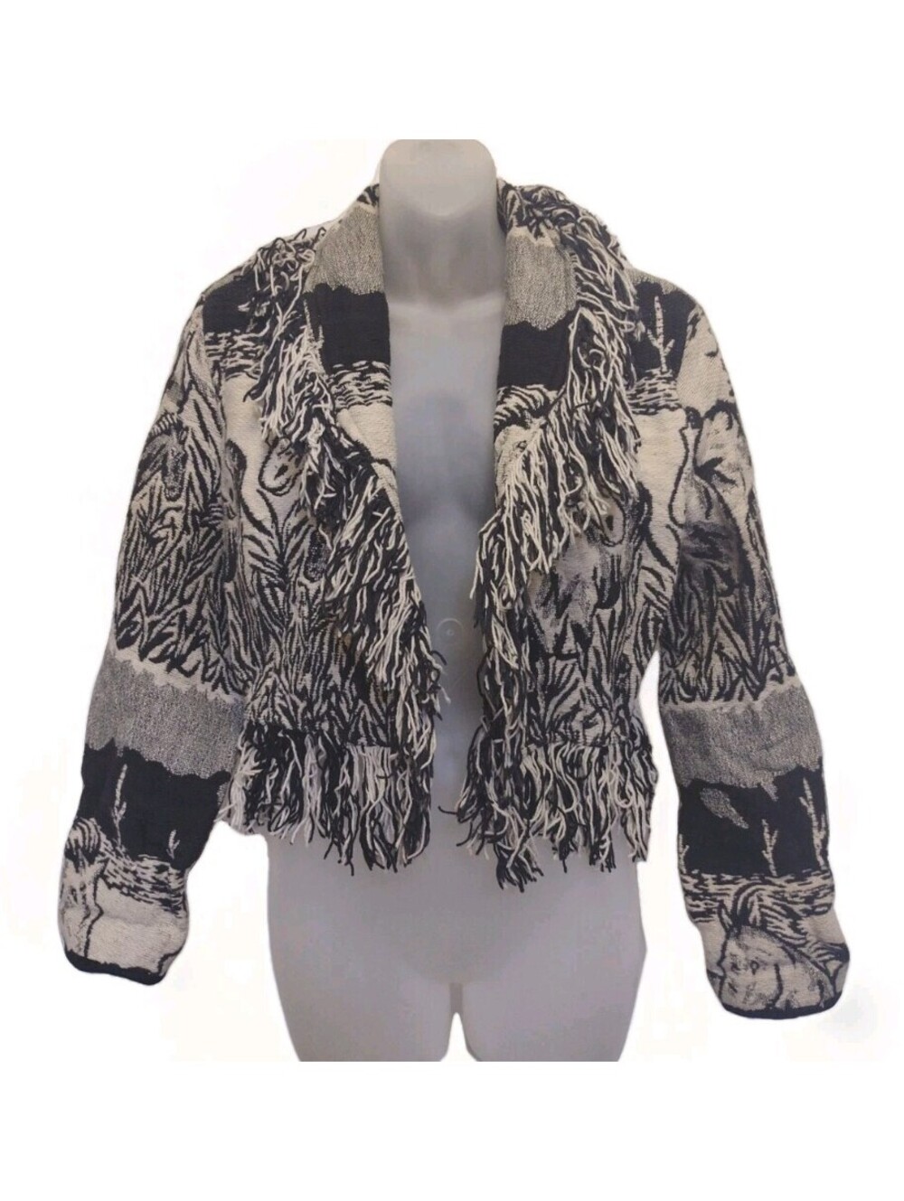 Vintage 90s Womens Equestrian Tapestry Jacket Small Western Horse Fringe